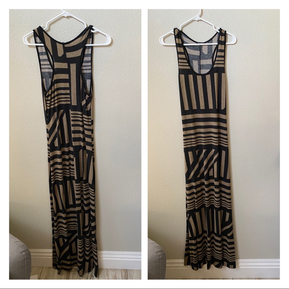 Cherry Mellow Casual black tan stripe maxi Dress